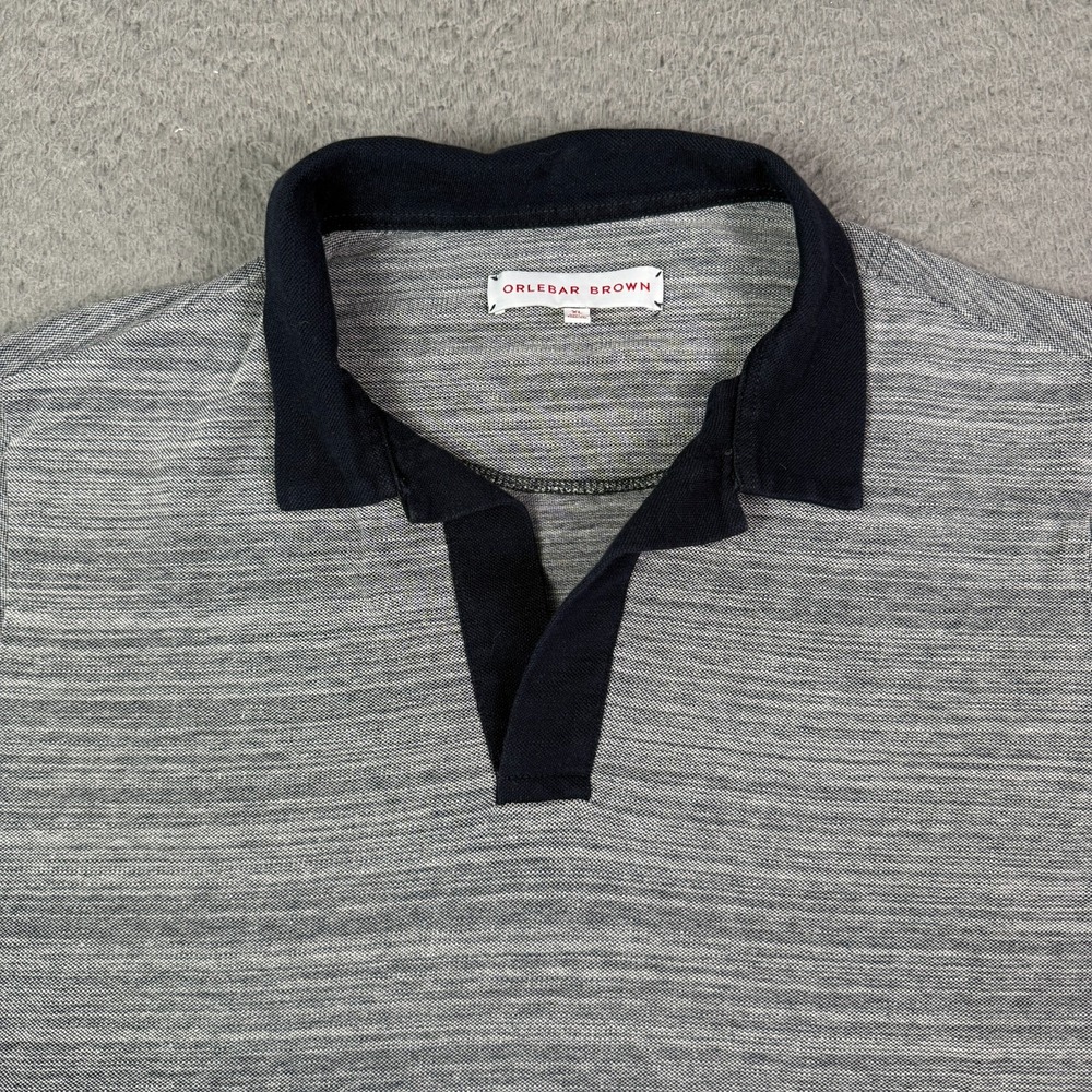 Orlebar Brown Polo Shirt Womens XL Gray Contrast Johnny Collar Buttonless